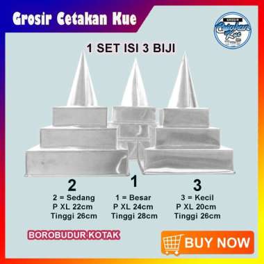 CETAKAN NASI TUMPENG CANDI KOTAK / TUMPENG BOROBUDUR KOTAK TINGKAT 3 BAHAN ALUMINIUM KECIL uk.20