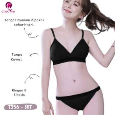 Chelyne BH SET Bralette T356 Stelan - Bra Bahan Kaos Salur