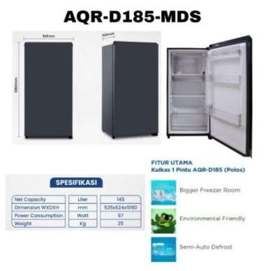 Kulkas Aqua AQR-D185 1 Pintu D185MDS HITAM