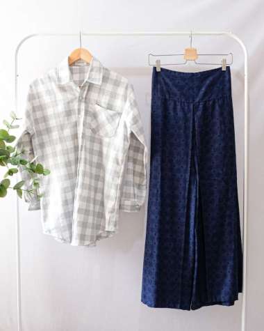 ONE SET KEMEJA OVERSIZED SETELAN KEMEJA DAN KULOT HIGHWAIST ONESET ATASAN KEMEJA WANITA SET PAKAIAN