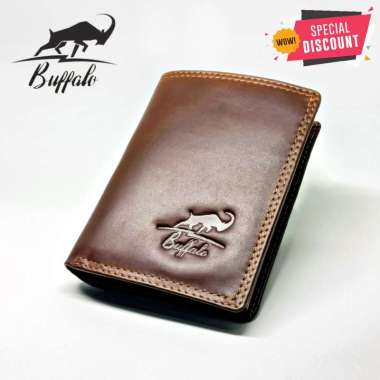 Buffalo Dompet Pria 100% Kulit Asli Slot Kartu Banyak Model Lipat Casual - Coklat & Hitam Hitam