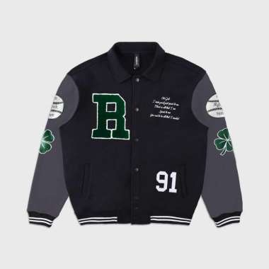 Roughneck VB010 Black Clover Varsity Jacket BLACK L