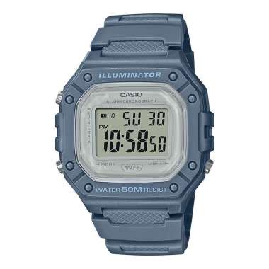 Jam Tangan Unisex Casio General W-218HC-2AVDF Illuminator Digital Dial Denim Blue Resin Band Biru