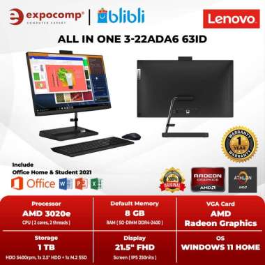 LENOVO PC AIO ALL IN ONE 3-22ADA6 63ID BLACK AMD 3020
