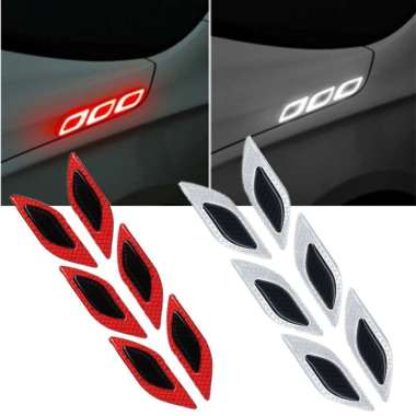 Sticker Warning Reflector 3D Carbon Mask Reflective Scoop Varian Mobil 6 Pcs kuning