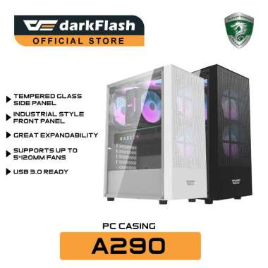 darkFlash A290 ATX PC Casing [WITH 3 RGB FAN] Putih