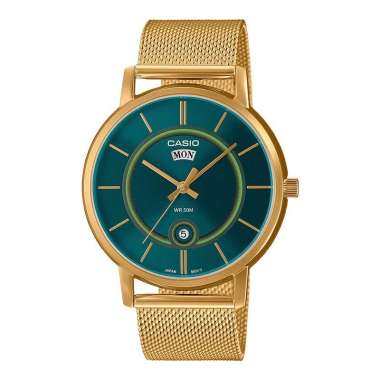 Jam Tangan Pria Casio General MTP-B120MG-3AVDF Green Dial Gold Mesh Band Gold