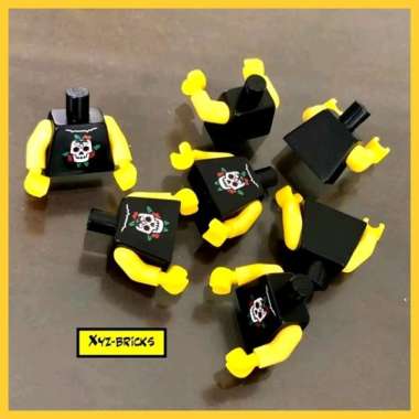 LEGO PARTS 6016706 Torso Black - Shirt with Torn Collar White Skull Dark Pink Flowers and Bright Gre