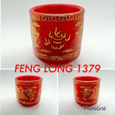 Cangkir Puja Naga Emas Merah Cabe Keramik