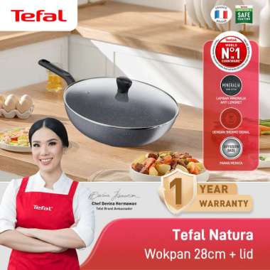 Tefal Natura Wokpan 28cm+ lid - Panci Wajan Penggorengan Abu-abu
