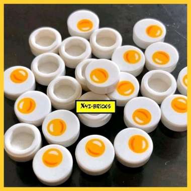 LEGO PARTS 6285620 - Printed Round Flat Tile 1x1 No.81 Fried Egg Pattern Blocks & Stacking Toys - Wh