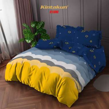 Kintakun Bedcover Set Rumbai 160x200 Motif Minimalis Aesthetic Dluxe Microtex 39cm Azura