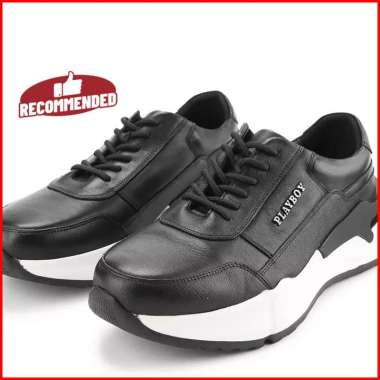 SEPATU KULIT PLAYBOY PRIA ORIGINAL SNEAKERS SNEAKER ASLI ORI HITAM BLACK PL32