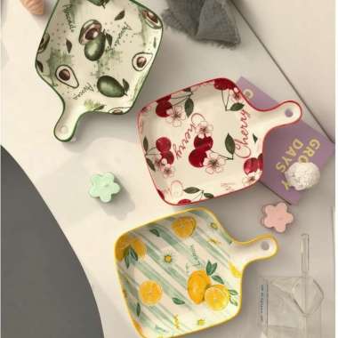 Tray Piring Saji Mangkok Mangkuk Keramik Lucu Ada Pegangan Gagang