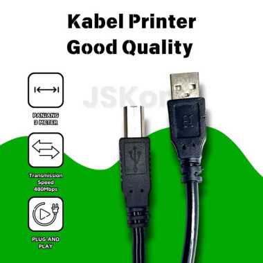 Kabel USB 2.0 JST Line Black Good 3m / Kabel Printer 2.0 Black 3m