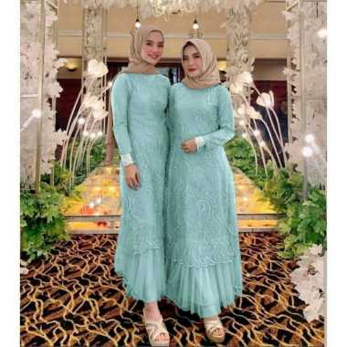Dress Muslim Wanita Sabrina Dress Gamis Brukat Tille Hijau Wardah L