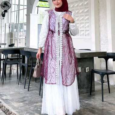 Dress Muslim Wanita Gamis One Set Outer Inner Rok mauve One Size