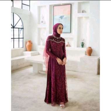 Dress Muslim Wanita Namira Dress Gamis Brukat Tille Gamis Lebaran mauve L