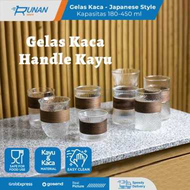 Gelas Kaca Handle Kayu - Japanese Tea Glass Gelas Minum Kopi Teh Unik H|180ml
