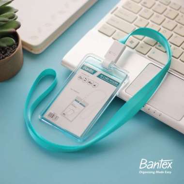 Id Card Case Holder Transparant Color Bantex 8868 Potrait Lanyard biru transparant