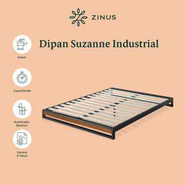 Zinus Tempat Tidur Ranjang Besi Suzanne / Aksen Kayu Bambu / Design Industrial / Easy Assembly / Tin