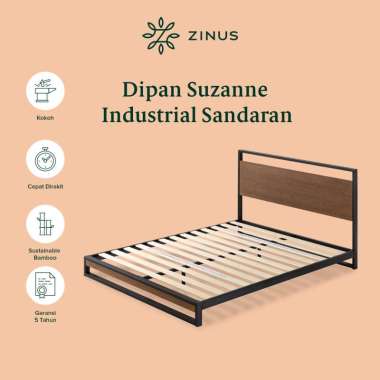 Zinus Tempat Tidur Ranjang Besi Suzanne / Sandaran Kayu Bambu / Design Industrial / Easy Assembly / 