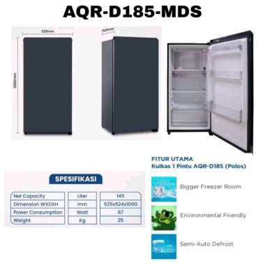 Aqua AQR D 185 Kulkas 1 Pintu/KULKAS AQUA 1 PINTU/D185 DS