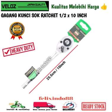 GAGANG KUNCI SOK RATCHET 1/2 x 10 inch VELOZ ORIGINAL RATCHET HANDLE METAL / STANG GAGANG SOK RACET