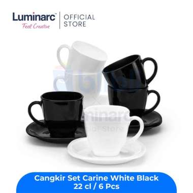 Luminarc Cangkir Set Carine White Black 22 cl / 6 pcs HITAM PUTIH
