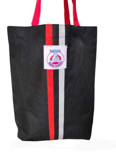 Tote Bag Bear Brand, Tas Belanja Susu Beruang By Nestle Hitam Motif Garis/Lis