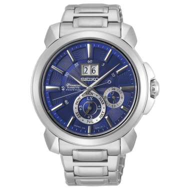 Jam Tangan Pria Seiko Premier SNP161P1 Kinetic Perpetual Blue Dial Stainless Steel Strap -