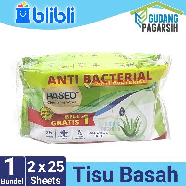 BUY 1 GET 1 FREE - Paseo Cleansing Wipes Anti Bacterial [25 Sheets x 2 pcs] Hijau