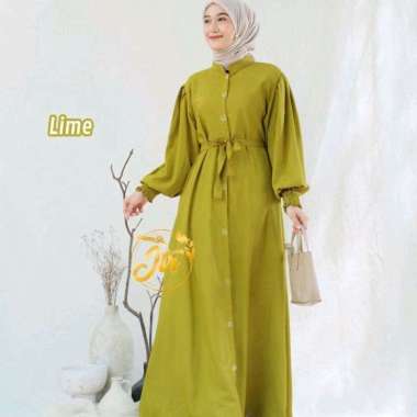 Dress Muslim Wanita Gamis Polos Terbaru lime One Size