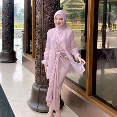 Dress Muslim Wanita One Set Organza Gamis Lebaran Set Rok Lilit Outer Inner rose L
