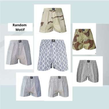 Muscle Fit Boxer Kancing Katun Celana Dalam Pria [1 Pcs] MOTIF RANDOM M
