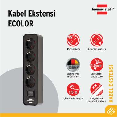 Brennenstuhl Ecolor Stop Kontak - Hitam [4 Lubang Socket]