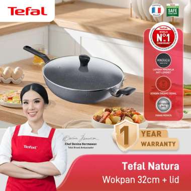 Tefal Natura Wokpan 32cm+ lid - Panci Wajan Penggorengan Hitam
