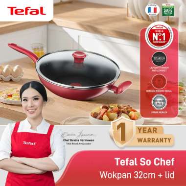 Tefal So Chef Wokpan 32cm + lid - Panci Wajan Penggorengan Merah