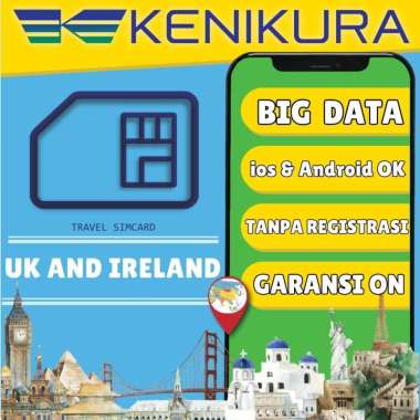 SIM Card United Kingdom & Ireland Simcard Paket Data UK England Britania Raya & Irlandia Kenikura 3G