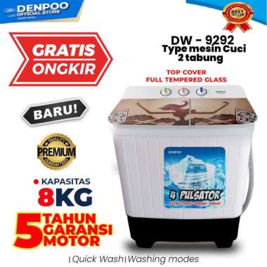 MESIN CUCI 2 TABUNG DENPOO DW 9292 - 9 KG Unit Only WHITE BLUE JABODETABEK