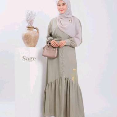 Zeline Dress Gamis Polos Kekinian Dress Muslim Wanita sage Semua Ukuran