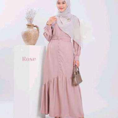 Zeline Dress Gamis Polos Kekinian Dress Muslim Wanita rose Semua Ukuran