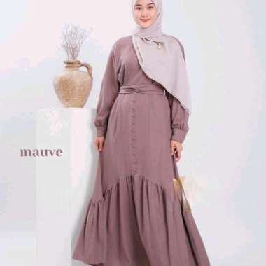 Zeline Dress Gamis Polos Kekinian Dress Muslim Wanita mauve Semua Ukuran