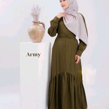 Zeline Dress Gamis Polos Kekinian Dress Muslim Wanita army Semua Ukuran