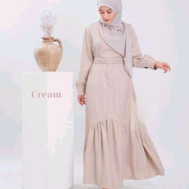 Zeline Dress Gamis Polos Kekinian Dress Muslim Wanita cream Semua Ukuran