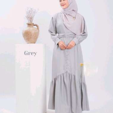 Zeline Dress Gamis Polos Kekinian Dress Muslim Wanita grey Semua Ukuran