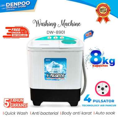 MESIN CUCI 2 TABUNG DENPOO DW 8901 - 8KG Unit Only white JABODETABEK