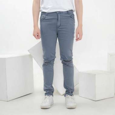 ZWECKOUT LABEL Celana Jeans Pria Sobek Panjang Ripped Bikers Lutut Slim Fit Original 38 GREY