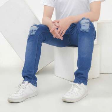 ZWECKOUT LABEL Celana Jeans Pria Sobek Panjang Ripped Bikers Lutut Slim Fit Original 38 BIOWASH