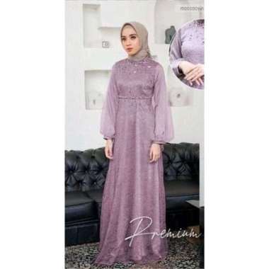 Nadine Dress Dress Muslim Wanita Gamis Brukat Tulle mauve L